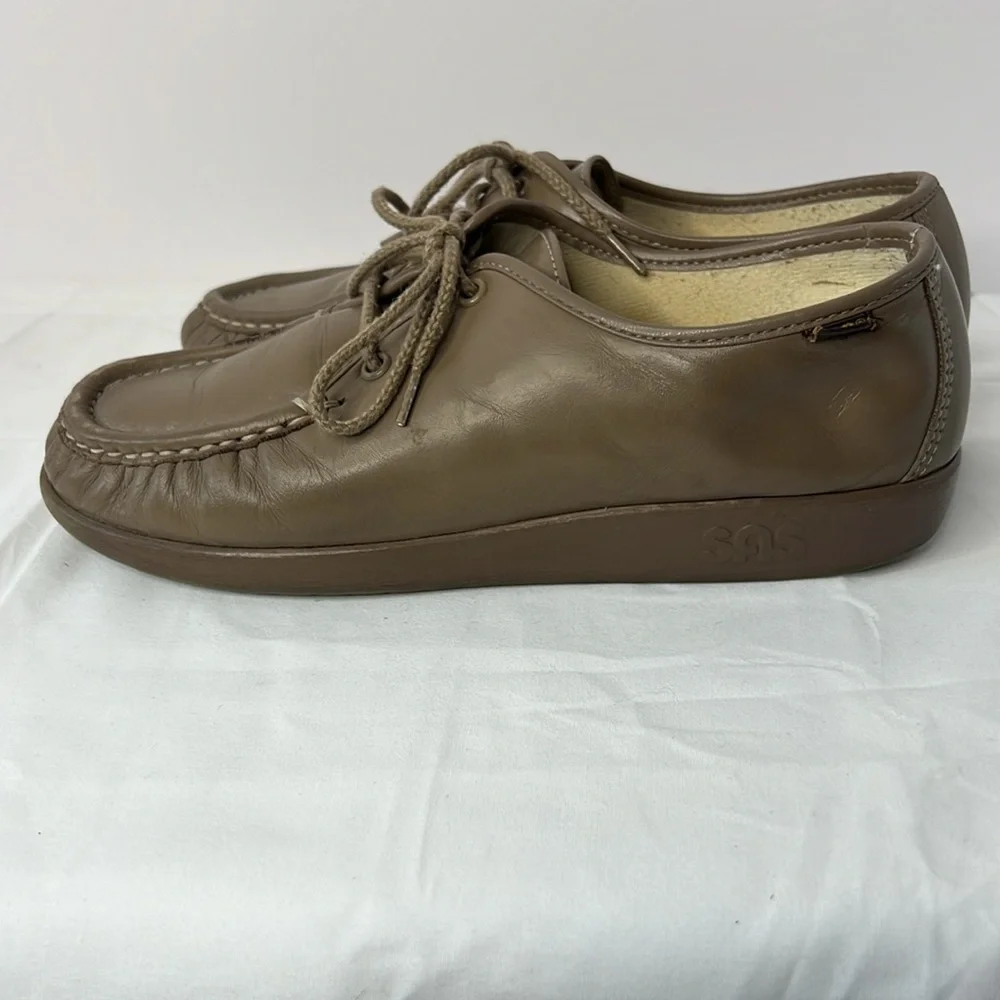 SAS Brown Leather Lace-Up Loafers Size 7